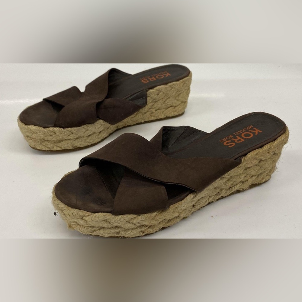 Michael Kors, size 9, Brown Wedge Espadrille Wedge Sandals - Picture 5 of 13